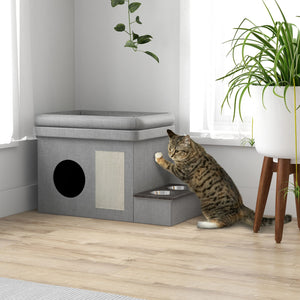 Katzenhaus mit 2 Edelstahlnäpfen